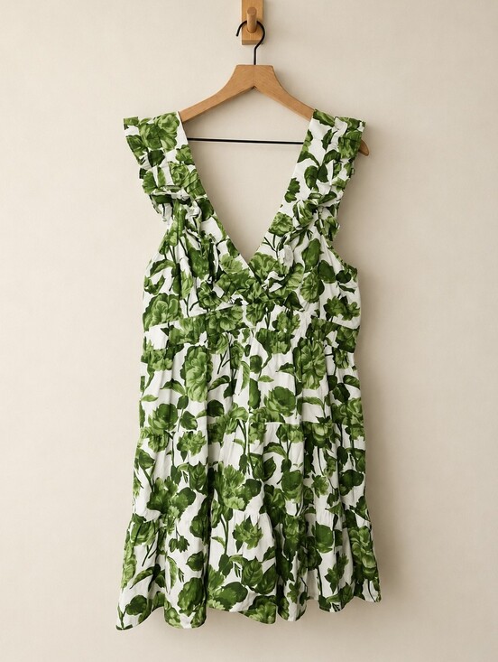 Abercrombie & Fitch Dresses & Skirts - Abercrombie & Fitch Floral‎ Ruffle Mini Sundress Women's XL Green Cottagecore